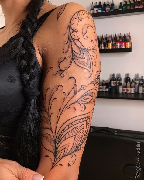 Lace Sleeve Tattoos, Tato Suku, Shoulder Sleeve Tattoos, Feminine Tattoo Sleeves, Knot Tattoo, Tato Lengan, More Feminine, Forearm Tattoo Women, Shoulder Tattoos For Women