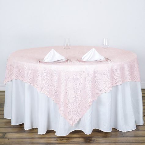 72" x 72" Blush JOLLY GOOD Lace Table Overlay Wedding Table Overlays, Square Overlay, Overlay Ideas, Wedding Hairstyles Videos, Tablecloth Wedding, Blush Decor, Diy Wedding Video, Rustic Bride, Sequin Table