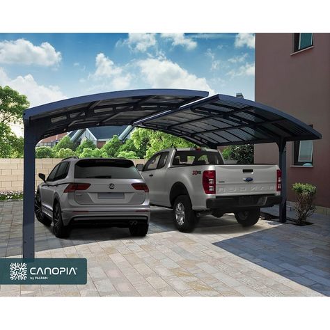 Canopia by Palram Arizona Wave Double Arch 19-ft W x 16-ft L x 8.98-ft H Gray Frame and Solar Gray Panels Aluminum Carport in the Carports department at Lowes.com Arizona Wave, Garage Canopy, Cantilever Carport, Canopy Structure, Garage Canopies, Aluminum Carport, Polycarbonate Roof Panels, Carport Kits, Car Shed