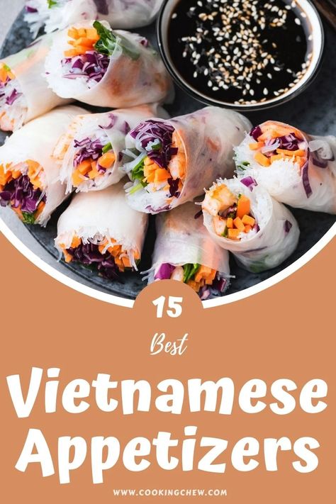 Suppose you are a food lover who wants to taste meals from every country; take a peek at our 15 Vietnamese appetizers list. Let's enter Vietnam's magical world of taste & delicious flavors! Ready? Vietnamese Food Party Ideas, Vietnamese Snacks Appetizers, Vietnamese Appetizers Easy, Vietnamese Catering Food, Vietnamese Tet Recipes, Vietnamese Finger Food, Vietnamese Finger Food Party, Asian Potluck Ideas, Asian Fusion Appetizers