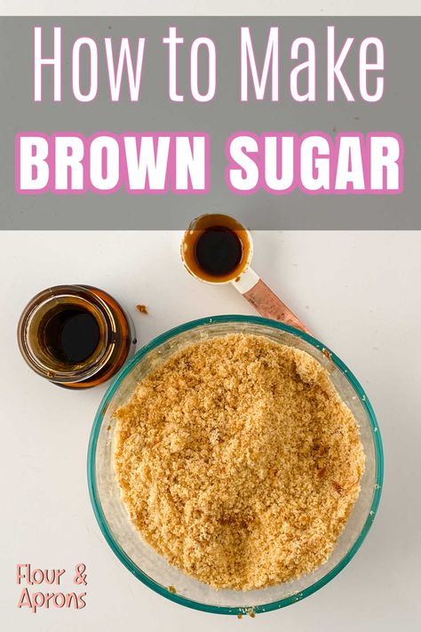 Easy DIY homemade brown sugar. Learn how to make brown sugar, a pantry staple. Making Brown Sugar, How To Make Brown Sugar, Diy Brown Sugar, Hard Brown Sugar, Vegetable Oil Substitute, Brown Sugar Recipe, Brown Sugar Substitute, Soften Brown Sugar, Homemade Brown Sugar