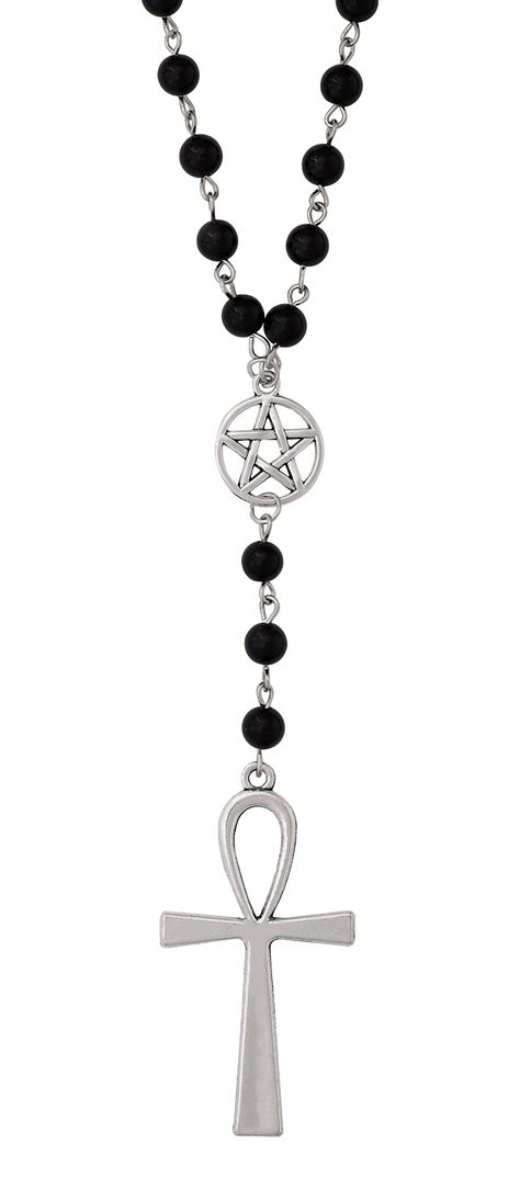 PRICES MAY VARY. GOTHIC PENTAGRAM ANKH CROSS NECKLACE: The Ankh Pendant is a representation of the life cycle and all that life encompasses good and bad. It is also a symbol of love and fertility MATERIALS: These handmade bead chain is made out of stainless steel. Pentagram and Ankh Pendant are made out of Zinc Alloy SIZE AND LENGTH: The bead chain length is 26 inches. Ankh Pendant measures 1.2 inches in width x 1.97 inches in length PERFECT GOTH JEWELRY GIFT: Perfect Gifts on Birthday, Hallowee Goth Cross Necklace, Bead Cross Necklace, Y2k Necklaces, Grunge Necklaces, Pentagram Jewelry, Goth Cross, Chains Aesthetic, Ankh Pendant, Ankh Necklace