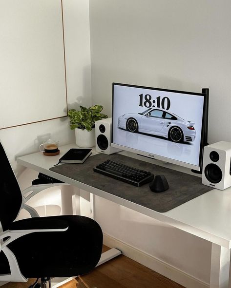 Simple yet stylish setup by @nathscasa || Make sure to leave a rating 1 - 10 🏷 || Tag or Send us to be uploaded - Follow @itsworkflow - #setups #roomporn #m1mac #setupinformation #macsetup #setup #workflow #isetups #itsworkflow #desksetup #officevibes #workspace #workspaceinspo #deskdecor #setupwars #plannersetup #dreamdesk #designerdesk #smarthome #homekit #WorkFromHome #wfhsetup #minimalsetup #minimalsetups Home Office Desk Setup, White Desk Setup, Minimal Workspace, Porsche Wallpaper, White Porsche, Dream Desk, Computer Desk Setup, Desk Setups, Planner Setup