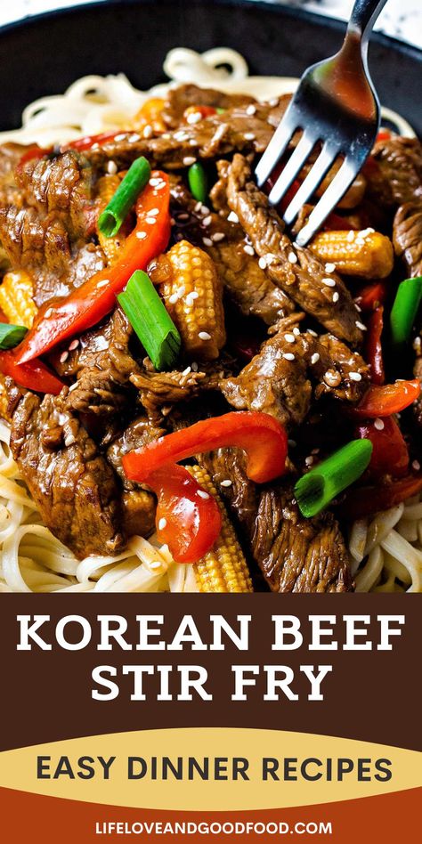 Beef Stir Fry With Rice Noodles, Recipes With Beef Stir Fry Meat, Korean Stir Fry Recipes, Miso Beef Stir Fry, Beef Rice Noodle Recipes, Best Beef Stir Fry Recipes, Korean Beef And Noodles, Beef Rice Noodle Stir Fry, Beef Stir Fry Sauce Recipe