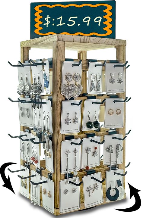 PRICES MAY VARY. ROTATE KEYCHAINS DISPLAY:With this multifunctional stands and racks, you can create a customized arrangement to suit your specific needs. The 360 rotating feature allows for easy access and visibility of each piece. Enhance Your Earrings Presentation for showcasing your earring collection at trade shows and vendor events. PORTABILITY: The rotate spinning display rack feature hooks and racks that securely hold earrings. With their portable and compact design, the earring card dis Card Hanging Ideas Display, Jewelry Selling Display, Ornament Display Craft Show, Bracelet Displays For Craft Shows, Keychain Display Ideas, Earring Displays For Craft Shows, Diy Earring Display, Spinning Display, Rotating Jewelry Display