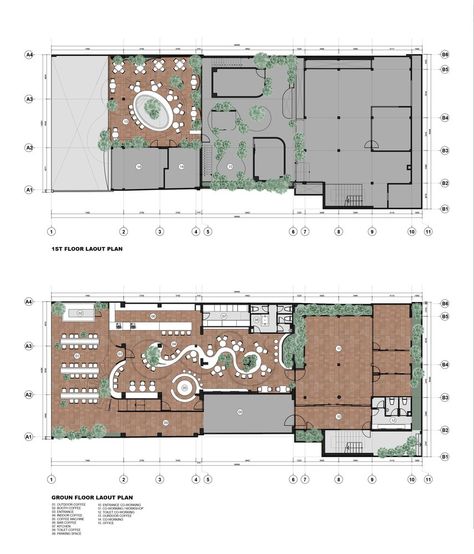 Gallery of Anh Coffee Roastery / Red5studio - 38 Cafe Plan Architecture, Cafe Layout Plan, Cafe Floor Plan, Coffee Plan, Cafe Plan, Restaurant Floor Plan, Interior Architecture Sketch, Rooftop Restaurant Design, Gallery Cafe