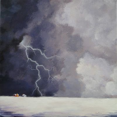 Janet Paden's Paintings: Prairie Thunder Snow, 12x12, acrylic on stretched canvas - SOLD Lightning Storm Art, Snow Storm Painting, Thunder Storm Painting, Snow Storm Art, Thunder Painting, Thunder Snow, Storm Artwork, Polaroid Painting, Lightning Thunder