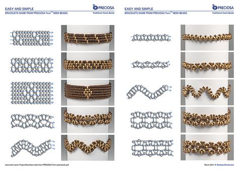 Project-Bracelets-made-from-PRECIOSA-Twin-seed-beads-3 by Preciosa Ornela, via Flickr Bead Stitching Patterns, Super Duo Beads, Бисер Twin, Twin Beads, Beadwork Tutorial, Super Duo, Jewerly Beads, Beading Techniques, Jewelry Making Tutorials