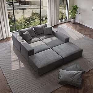 162" Minimalist Oversized Modular Sofa Couch, Deep Seat Sectional Sofa with Ottoman, 6-Seater Track Arm Sofa, U Shape Cloud Couch for Living Room Office Apartment Reception-Grey Sofa Layout, Gold Sofa, Modul Sofa, Ferm Living, Modular Sofa, Styl Vintage, Living Room Office, Penthouse, Sofa Couch