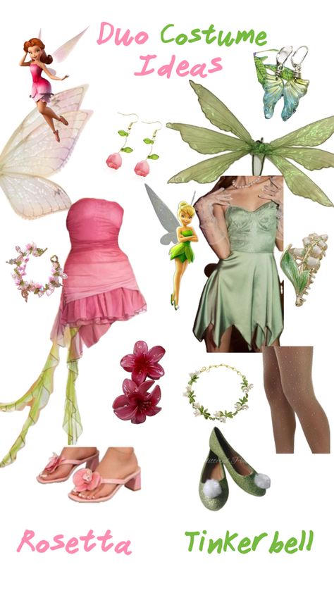 Terence From Tinkerbell, Rosetta From Tinkerbell, Tinkerbell Costume And Friends, Tinkerbell And Rosetta Costume, Silvermist Costume Ideas, Tinkerbell Halloween Costume Group, Tinkerbell Dress Pattern, Tinker Bell Costume Group, Tinker Bell And Vidia Costume