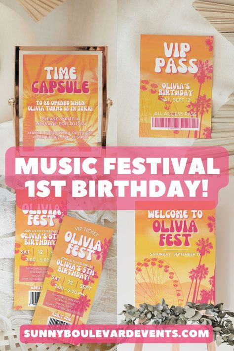 Groovy First Birthday, Bday Party Invitations, Festival Girls, Birthday Festival, Festival Theme, Music Birthday, Party Bundles, Baby Music, Party Pack