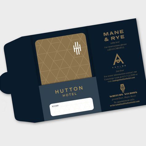 Customized hotel key card and holder designed for Hutton Hotel in Nashville. Vip Card Design, Hotel Key Cards, Hotel Card, Brochure Design Creative, Credit Card Design, Voucher Design, Vip Card, Welcome Card, Collateral Design