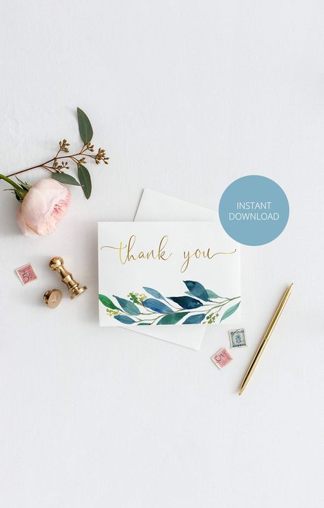 Thank U Cards, Thank You Card Design, Party Box, 수채화 그림, Craft Room Storage, Cards Printable, Thank You Card Template, Wedding Thank You Cards, Watercolor Cards