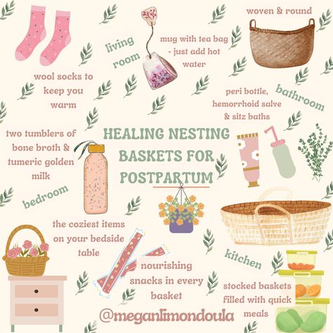 Nesting Baskets for Postpartum Postpartum Basket, Postpartum Gift Basket, Servants Heart, Doula Care, Birth Preparation, Pregnancy Help, Healthy Pregnancy Tips, Postpartum Health, Nesting Baskets