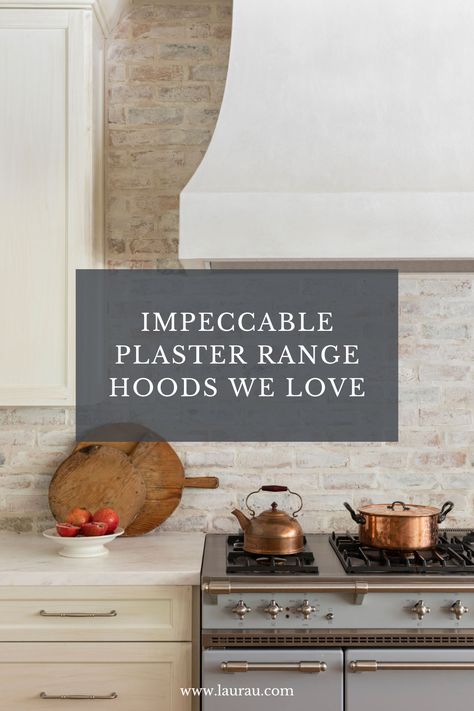 Plaster Hoods In Kitchen, Kitchen Hood Remodel, Beautiful Kitchen Hoods, Beautiful Kitchen Range Hoods, Mediterranean Range Hood, English Kitchen Range Hood, Plaster Finish Range Hood, Textured Range Hood, Kitchen With Plaster Hood