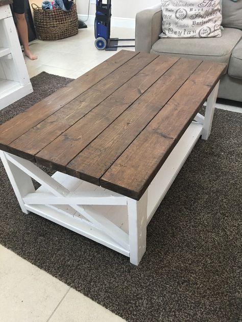 Farmhouse Coffee Table - Etsy Wood Plank Coffee Table, Two Tone Coffee Table, Refinishing Coffee Table, Coffee Table Diy Ideas, Diy Living Room Table, Farmhouse Coffee Table Diy, Coffee Table Out Of Pallets, White Wood Coffee Table, Coffee Table Made From Pallets