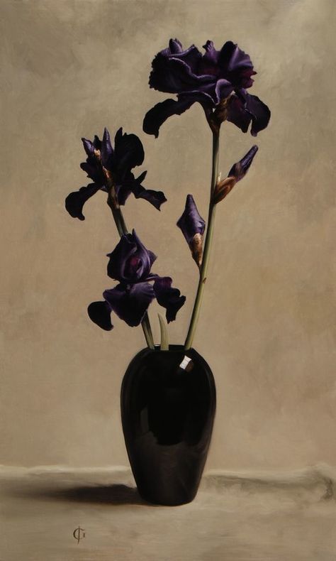 Black Iris Aesthetic, Iris Drawing, Blue Ink Tattoos, Iris Painting, James Webb, Digital Museum, Diy Watercolor Painting, Black Iris, Black Vase