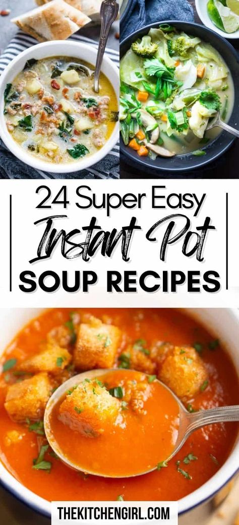 24 Easy Instant Pot Soup Recipes - The Kitchen Girl® Meatless Soup Recipes, Easy Instant Pot Soup, Instapot Soup Recipes, Pressure Cooker Soup, Pressure Cooker Soup Recipes, Ham And Cabbage Soup, Easy Healthy Soup, Bean And Vegetable Soup, French Soup