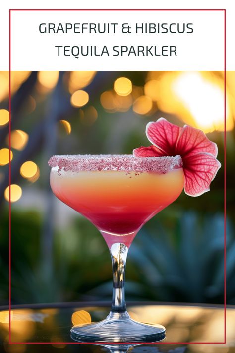 Indulge in these invigorating hibiscus cocktails with tantalizing flavors and vibrant colors, including a Grapefruit Hibiscus Margarita and Hibiscus Paloma. Brighten your day with the perfect blend of sweetness and tanginess. Hibiscus Tequila Cocktail, Hibiscus Alcoholic Drinks, Hibiscus Margarita Recipe, Hibiscus Cocktail Recipe, Hibiscus Martini, Hibiscus Paloma, Guava Cocktail Recipes, Drink Essentials, Hibiscus Recipe