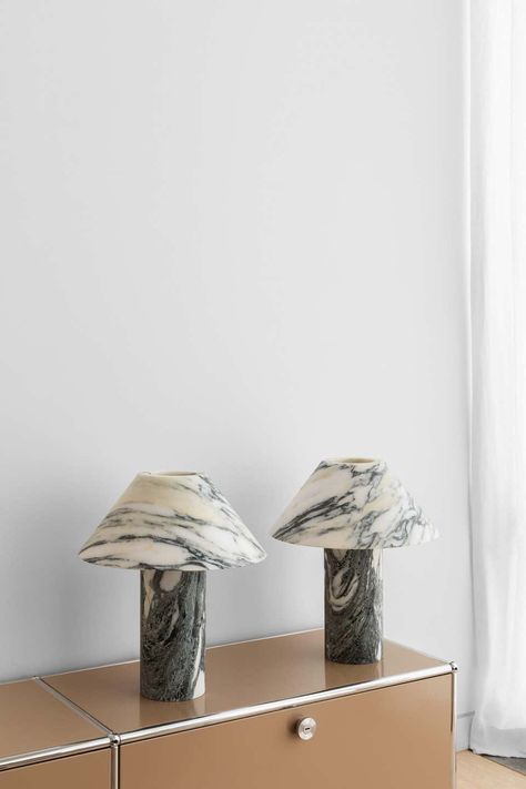 For Sale on 1stDibs - Pillar lamp in Arabescato marble by Henry Wilson Dimensions: Surface sconce are 40 x 12 x 35 cm Materials: Arabescato marble Pillar lamp is hewn from two Stone Table Lamp, Henry Wilson, Marble Pillar, Arabescato Marble, Marble Furniture, Stone Table, Interior Design Inspiration, Interior Lighting, Soft Furnishings