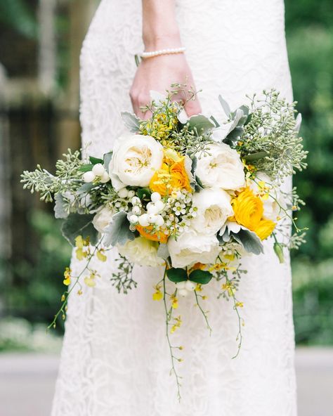 Blue White Yellow Wedding Flowers, Yellow White Wedding, Ranunculus Wedding Bouquet, White Wax Flower, Ranunculus Wedding, Yellow Ranunculus, Yellow Wedding Bouquet, Ranunculus Bouquet, Colorful Wedding Bouquet