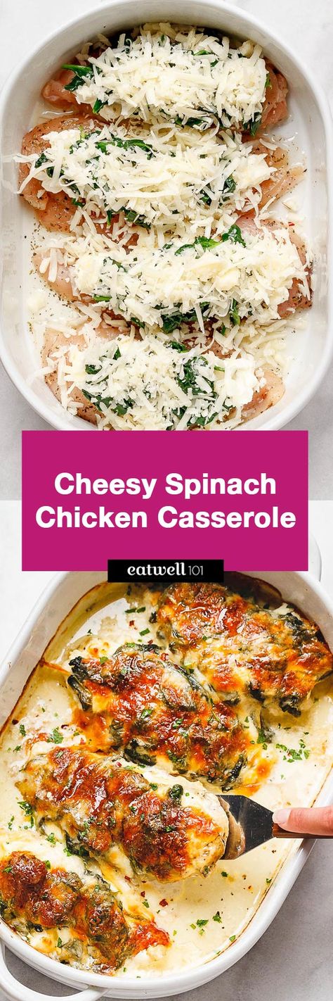 Spinach Chicken Casserole with Cream Cheese and Mozzarella - #eatwell101 #recipe All of the delicious flavors of cream cheese, spinach, and chicken are packed into this delicious dinner recipe!#chicken #Casserole #spinach #CreamCheese #Mozzarella #dinner #recipe - #recipe by #eatwell101® Cheesy Spinach Chicken, Chicken Casserole With Cream Cheese, Spinach Chicken Casserole, Casserole With Cream Cheese, Cream Cheese Spinach, Spinach Chicken, Cheesy Spinach, Cheese Spinach, God Mad