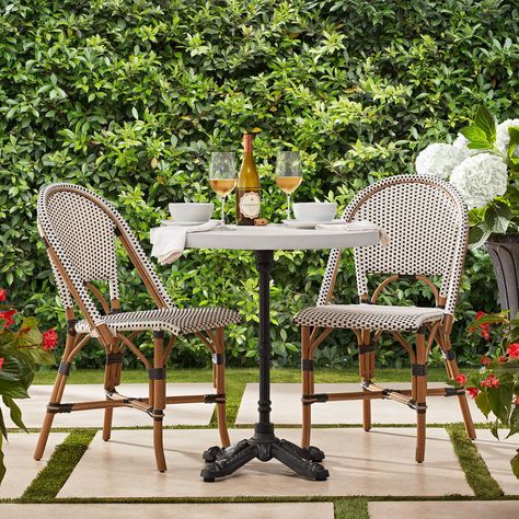 Member's Mark Provence 3-Piece Café Set - Sam's Club Patio Furniture Apartment, Outdoor Cafe Chairs, Outdoor Bistro Table Decor Ideas, Cafe Outdoor Seating, Parisian Patio, Modern Balcony Furniture, Small Outdoor Dining, Provence Decor, Round Bistro Table