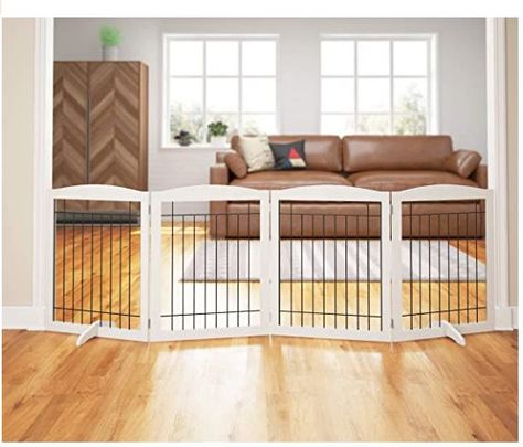 PAWLAND 96-inch Extra Wide Dog gate for The House, Doorway, Stairs, Freestanding Foldable Wire Pet Gate, Set of Support Feet Included Free Standing Pet Gate, Wooden Dog Gates, Wooden Pet Gate, Tallest Dog, Pet Fence, Floor Safe, Baby Gates, Dog Gate, Pet Gate