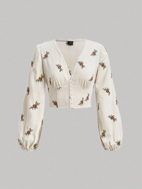 SHEIN MOD Floral Print Lantern Sleeve Crop BlouseI discovered amazing products on SHEIN.com, come check them out! Crop Top Lengan Panjang, Embroidery Couture, Ditsy Floral Top, Women Blouses, Crop Blouse, Lantern Sleeve, Sweetheart Neck, Ditsy Floral, Lantern Sleeves