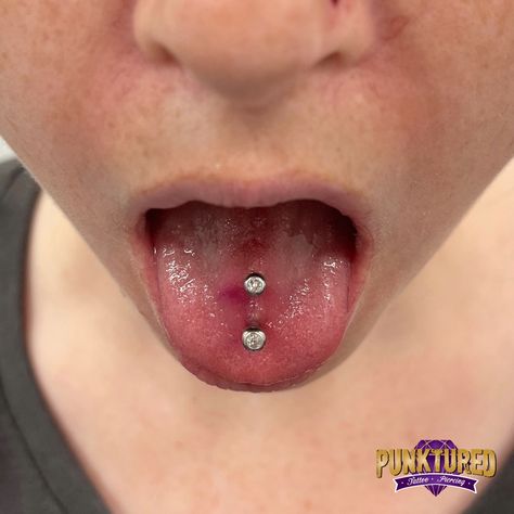 Double tongue piercing 🤩 👅 What do you think? 📍 705-707 Hay St, Perth WA 6000 Tongue Piercing Double, Double Tongue Piercing Vertical, Gold Tongue Piercing, Scoop Tongue Piercing, Vertical Tongue Piercing, Dream Piercings, Piercing Inspiration, Double Tongue Piercing, Tongue Piercing