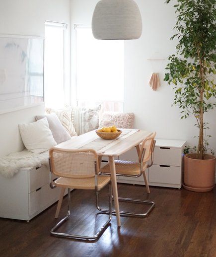 5 IKEA Hacks for Organizing Small Spaces | Small space and small budget? Then, IKEA's probably your best home decor and organizing friend! All of the IKEA hacks here are designed to fit seamlessly into small spaces, plus they sneak in a little extra storage all over the house, like this seating with hidden storage. Your home will instantly feel more organized.  #homedecor #smallspacedecor #organization #realsimple Nordli Ikea, Organizing Small Spaces, Ikea Hack Storage, Ikea Nordli, Small Room Organization, Ikea Organization, Hacks Ikea, Apartment Dining, Small Space Organization