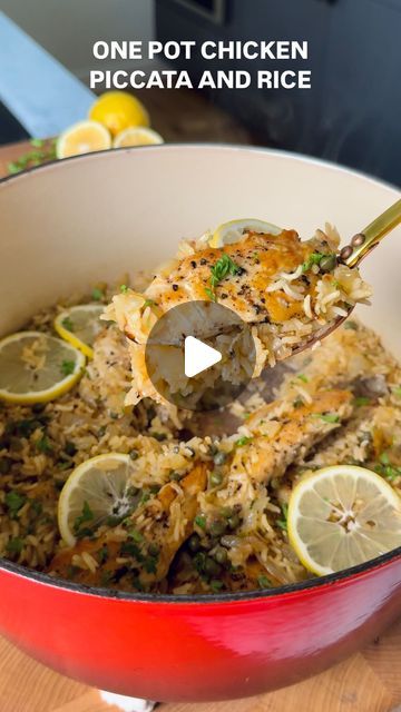 Olivia Adriance ♡ on Instagram: "ONE POT CHICKEN PICCATA AND RICE✨ This deliciously simple one-pot meal is a complete dinner packed with bright lemony flavors, tender chicken, and perfectly cooked rice. Enjoy the ease of cooking and minimal cleanup, perfect for busy weeknights! This recipe comes from my beautiful mother-in-law and it is her birthday tomorrow so go wish @mrs_etw a happy birthday!

Ingredients:
1 1/2 - 2 pounds chicken tenders
2 tablespoons avocado oil
1/2 teaspoon of sea salt 
1/4 teaspoon of pepper 
1 onion, small diced
3 cloves garlic, minced
1 lemon, juice and zest
1/4 cup capers, drained
2 cups chicken bone broth
1 cup white jasmine rice, rinsed 
For serving: chopped fresh parsley, lemon wedges

Instructions:
Heat 1 tablespoon of avocado oil in a large Dutch oven over m Chicken Piccata In Oven, One Pot Chicken Piccata And Rice, One Pot Chicken Piccata, Olivia Adriance Recipes Chicken, Chicken Parsley Recipes, One Pot Chicken And Rice Bake, Olivia Adriance Recipes, White Jasmine Rice, One Pot Chicken And Rice