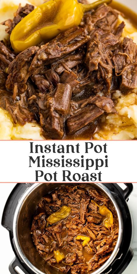 Instant Pot Mississippi Roast, Instant Pot Mississippi Pot Roast, Pickled Pepperoncini, Instant Pot Pot Roast, Chuck Roast Recipes, Mississippi Pot, Mississippi Roast, Au Jus Gravy, Jo Cooks