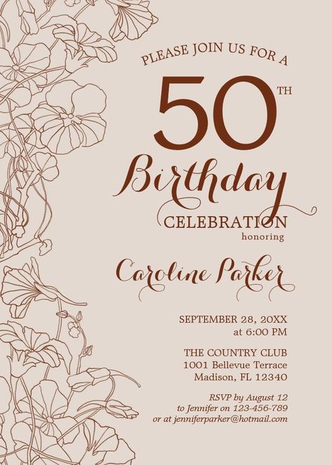 Terracotta Boho Floral 50th Birthday Party Invitation Surprise 50th Birthday Party, Surprise 30th Birthday, Surprise 60th, Elegant Birthday Invitations, 60th Birthday Party Invitations, 30th Birthday Party Invitations, Surprise Birthday Invitations, 40th Birthday Party Invites, Floral Birthday Invitations