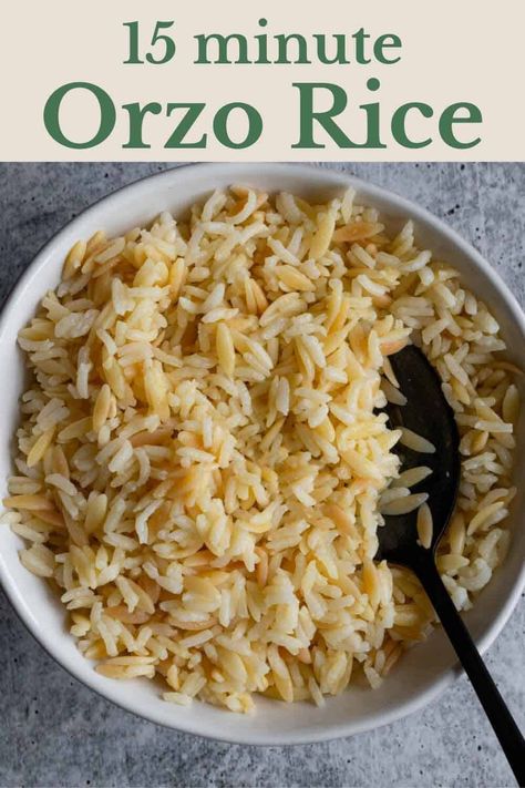 Orzo Rice is perfect for making orzo salad, or for using in place of plain orzo pasta or plain rice. It take just 15 minutes to cook, and you only need 4 pantry-staple ingredients. Orzo is toasted until golden, and then cooked in vegetable broth with rice for a flavorful side dish. This combination of pasta and rice is comforting, and versatile. Orzo And Rice Recipes, Toasted Orzo Recipe, Orzo Pasta Recipes Side Dishes, Rice A Roni Recipes, Arborio Rice Recipes, Toasted Orzo, Orzo Recipes Side, Orzo Rice, Orzo Dinner Recipes