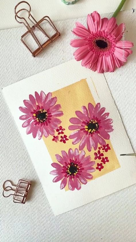 Gouache Birthday Card, Jeremy Zucker, Daisy Drawing, Paint Decor, Painted Crafts, Disney Pumpkin, Flowers Paintings, Daisy Art, Daisy Painting