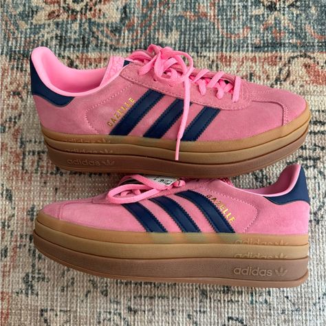 Pink And Navy Blue Adidas Gazelle Sneakers, Never Worn!! Size 6.5 Men’s Pink And Navy Gazelle, Blue And Pink Gazelle, Blue Adidas Gazelle, Pink Gazelle, Adidas Gazelle Pink, Cutesy Clothes, Pink Gazelles, Pink Adidas Shoes, Navy Blue Adidas