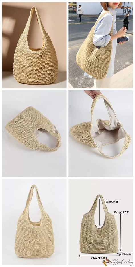 Description BirdinBag – Chic Straw Tote: Stylish Simplicity for Modern Minimalists Product Description Color Beige Strap Type Double Handle Pattern Type Plain Bag Size Small Style Vacation Type Straw Bag Closure Type Zipper Material Paper Size Chart INCH CM Bag Length Bag Width Bag Height Handle Height 13 inch 1.2 inch 12.6 inch 9.1 inch Bag Length Bag Width Bag Height Handle Height 33 cm 3 cm 32 cm 23 cm Details Pictures Similar Products Crochet A Bag, Free Crochet Bag Patterns, Easy Crochet Bag, Free Crochet Bag, Bag Pattern Free, Modern Knitting, Crochet Fashion Patterns, Learn How To Crochet, Rattan Bag