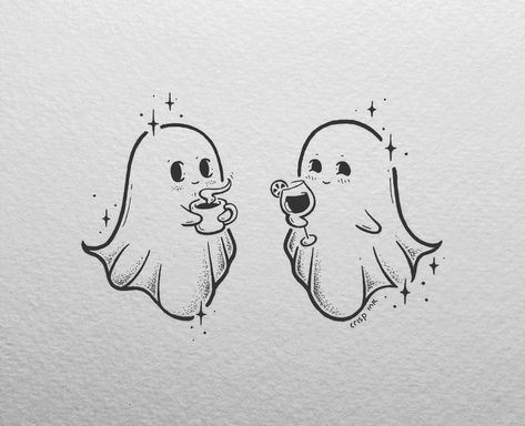 Ghost Simple Tattoo, Mini Ghost Tattoo Matching, Ghost Best Friend Tattoos, Witchy Matching Tattoos, Ghost Matching Tattoos, Matching Dragon Tattoos, Witchy Flash Tattoo, Spooky Best Friend Tattoos, Ghost Flash Tattoo