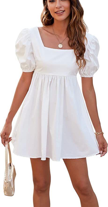 ​Rozegaga Womens Sexy Puffed Sleeve Backless Lace Up Babydoll Mini Dresses White XLarge at Amazon Women’s Clothing store Cotton Dress Summer Casual, White Babydoll, White Cotton Dress, Short Summer Dresses, Cotton Dress Summer, Dress Out, White Dresses, Little White Dresses, Spring Summer Dress