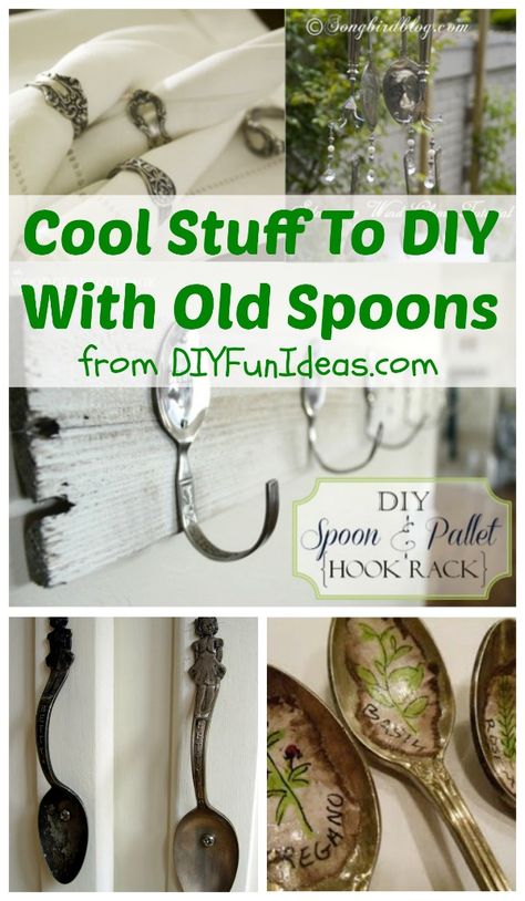 COOL STUFF TO DIY WITH OLD SPOONS — and a few forks too! .................Plus, tons more fun DIYs at DIYFUNIDEAS.COM .........Most popular pins! Cutlery Art, Silverware Crafts, Silverware Art, Spoon Crafts, Spoon Art, Silverware Jewelry, Spoon Jewelry, Upcycled Crafts, Crafts Projects