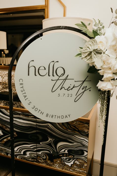 Elevate your milestone moment, capture the essence of your journey, and let the world know: Thirty never looked so fabulous! Welcome the next decade with open arms and a stunning Custom Acrylic Birthday Sign that truly speaks volumes. Cheers to a new era of style and sophistication! IG: @poststudiohtx #birthdayinspo #birthdayecor #modernbirthdays #elegant #lasercutsign #engravedsign #customacrylicbirthdaysign 30 Birthday Welcome Sign, 30th Birthday Table Decor, Acrylic Birthday Sign, 30th Celebration, 30th Birthday Sign, Laser Cut Signs, Hello Thirty, Studio Seven, 30th Birthday Themes