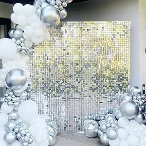 Silver Shimmer Wall With Balloons, Shimmer Backdrop, Shimmer Wall Panels, Backdrops Wedding, Shimmer Wall Backdrop, Sequin Wall, Backdrop Wall, Sequin Backdrop, Shimmer Wall