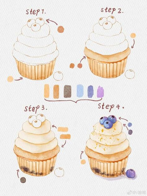 Soft Sketch, Digital Art Inspiration, Desserts Drawing, Watercolor Food Illustration, Food Art Painting, Dessert Illustration, 귀여운 음식 그림, Art Palette, Food Sketch