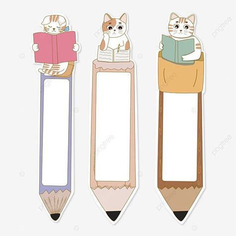 Bookmark Vector, Bookmark For Kids, Pencil Vector, Label Book, Animal Bookmarks, Cat Logo Design, Cat Bookmark, Book Vector, Teachers Day Card