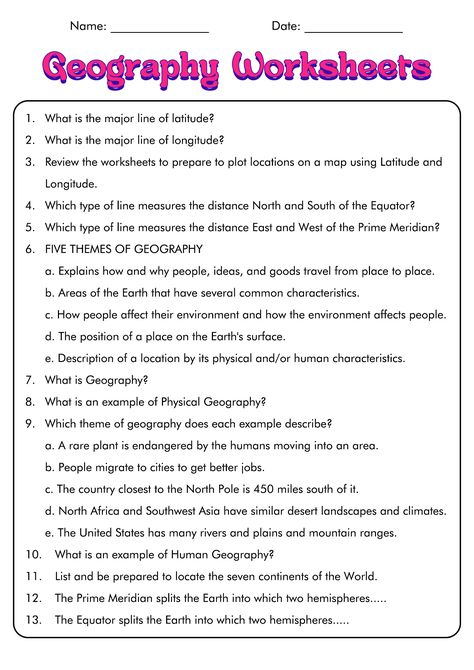 Year 7 Geography Worksheets, Geography Worksheets Middle School, 7th Grade History Worksheets, 8th Grade Social Studies Worksheets, 4th Grade Social Studies Worksheets, 6th Grade Social Studies Worksheets, 2nd Grade Geography, 5 Themes Of Geography, Substitute Teacher Tips