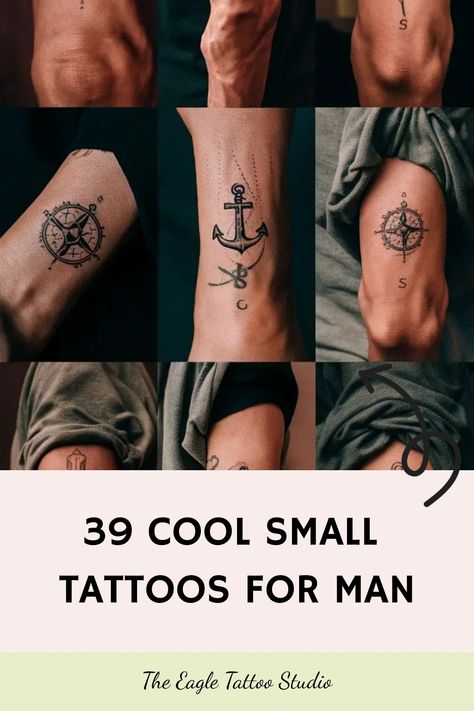 39 Cool Small Tattoos for Man Mens Tattoo Symbols, Tasteful Mens Tattoos, Men Tattoo Placement Small, Contentment Tattoo Symbol, Narrow Tattoo Ideas For Men, Tattoo Chest Ideas For Men, Mens Tattoos For Wife, Manly Tattoos Small, Minimalist Man Tattoo