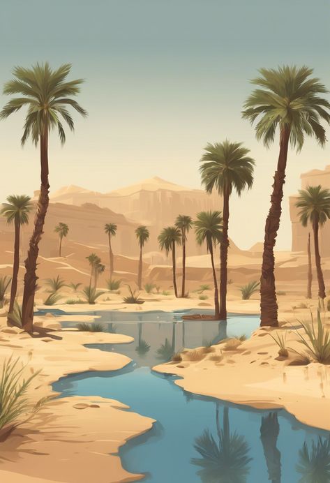 Oasis in Arabian Desert Check more at https://paintlyx.com/oasis-in-arabian-desert/ Desert Oasis Art, Desert Oasis Aesthetic, Oasis Cake, Oasis Drawing, Desert Aesthetic Decor, Oasis In Desert, Arabian Illustration, Oasis Illustration, Arabian Desert Aesthetic