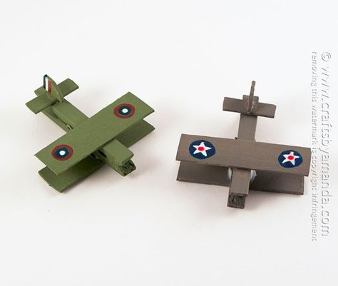 Military Clothespin Airplanes by Amanda Formaro, Crafts by Amanda Crafts By Month, Military Crafts, Army Crafts, Military Party, Army Party, Airplane Crafts, Homemade Toys, Clothes Pin Crafts, Crafts For Boys