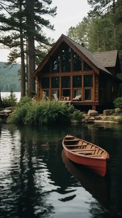 Small Lake House, Big Style: 15 Decorating Ideas for a Cozy Retreat - TecArticles A Frame Lake Cabin, Upscale Lake House Interior, Christmas Lake House, Beach Lake House, Transitional Lake House, Midwest Lake House, Living On A Lake, Minimalist Lake House, European Lake House